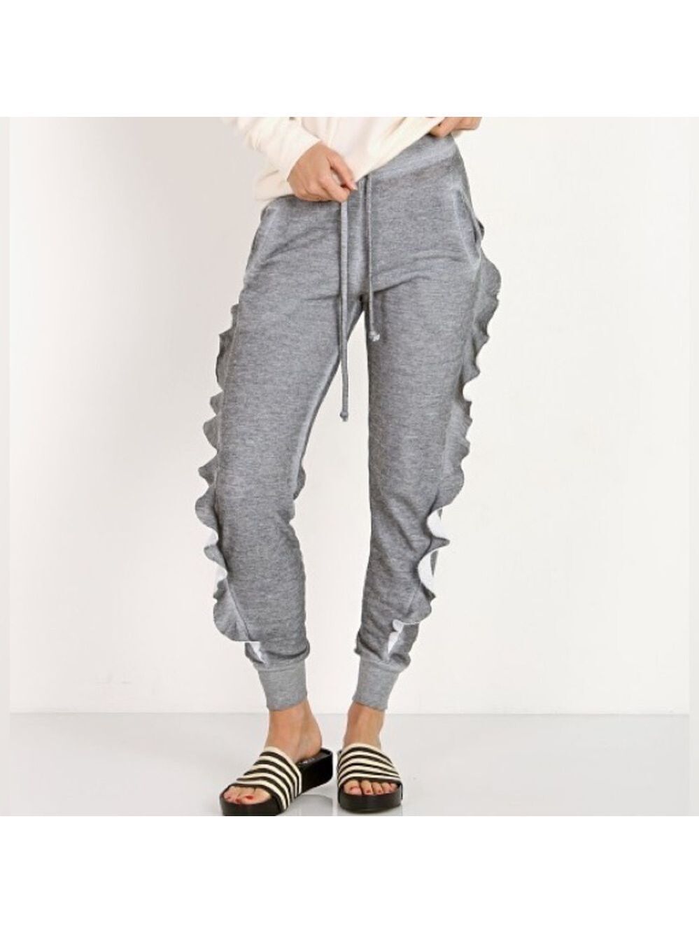 Wildfox Norelle Jogger Sweatpants Ruffle Sides Gray Burnout Size Small